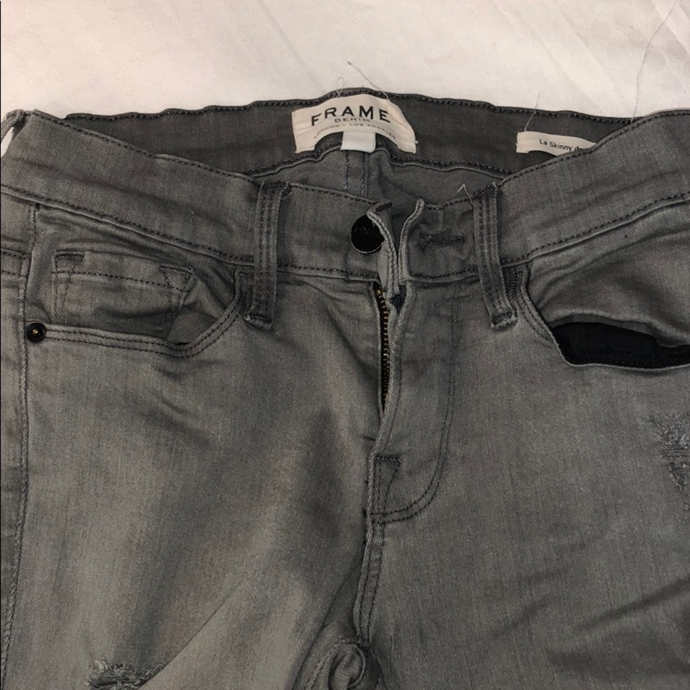 Frame skinny grey jeans with ripped front